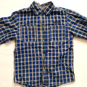 Kenneth Cole Reaction Boys Shirt Button Down Blue Black Plaid Long Sleeve 6-7